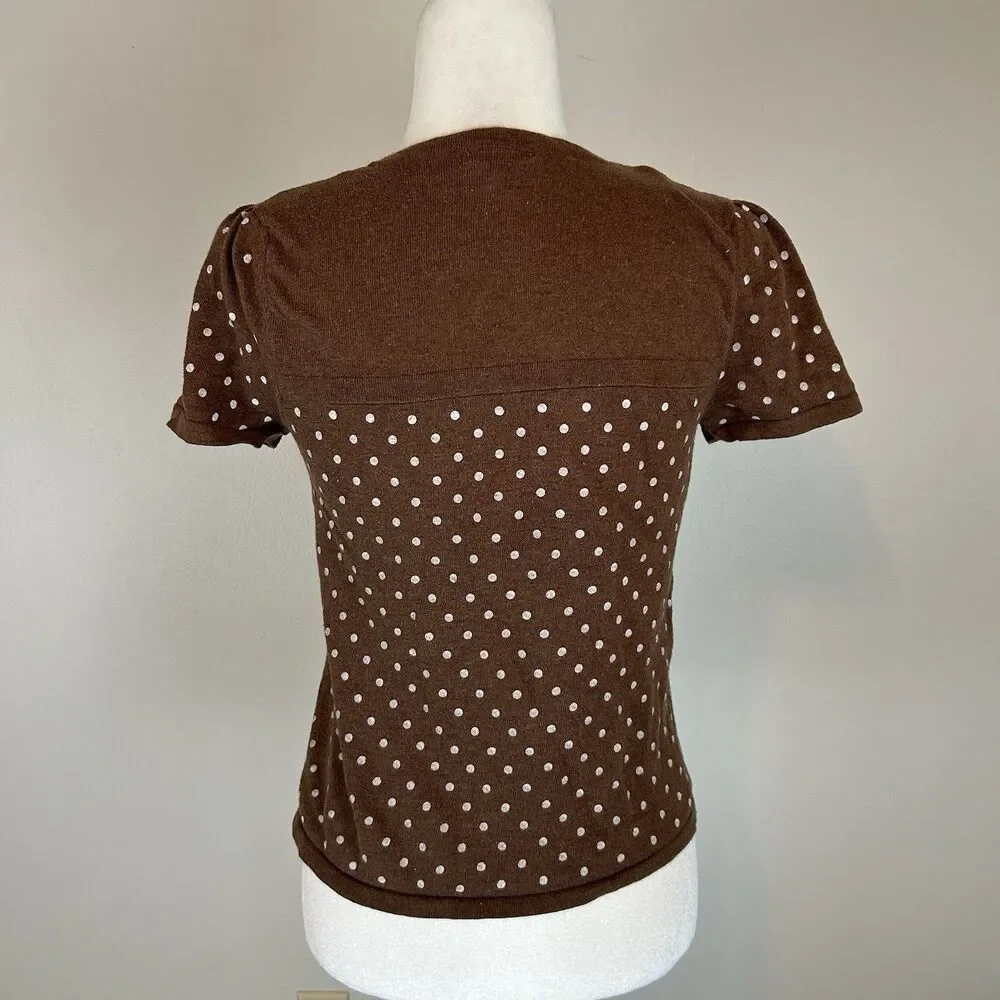 Aero Size L Chocolate Brown Polka Dot Top Y2K Preppy 90s Vintage Pinup - Picture 2 of 3